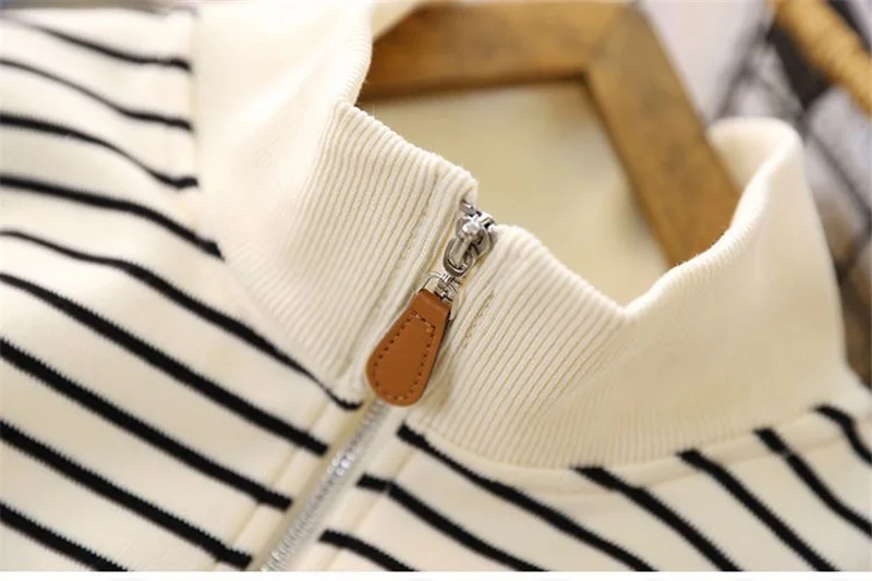 Boys Stripes Sweatshirt Spring Autumn Girls Casual Pullover Big Kids Lapel Zipper Tops Children Sportswear Clothing 4-14 Years