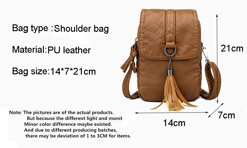 Soft Leather Crossbody Bags for Women High Quality Solid Color Tassel Shoulder Bag Retro Cell Phone Purse Handbags