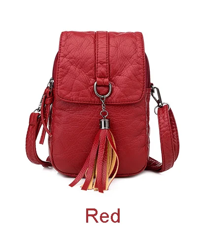 Soft Leather Crossbody Bags for Women High Quality Solid Color Tassel Shoulder Bag Retro Cell Phone Purse Handbags