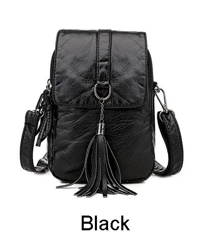 Soft Leather Crossbody Bags for Women High Quality Solid Color Tassel Shoulder Bag Retro Cell Phone Purse Handbags
