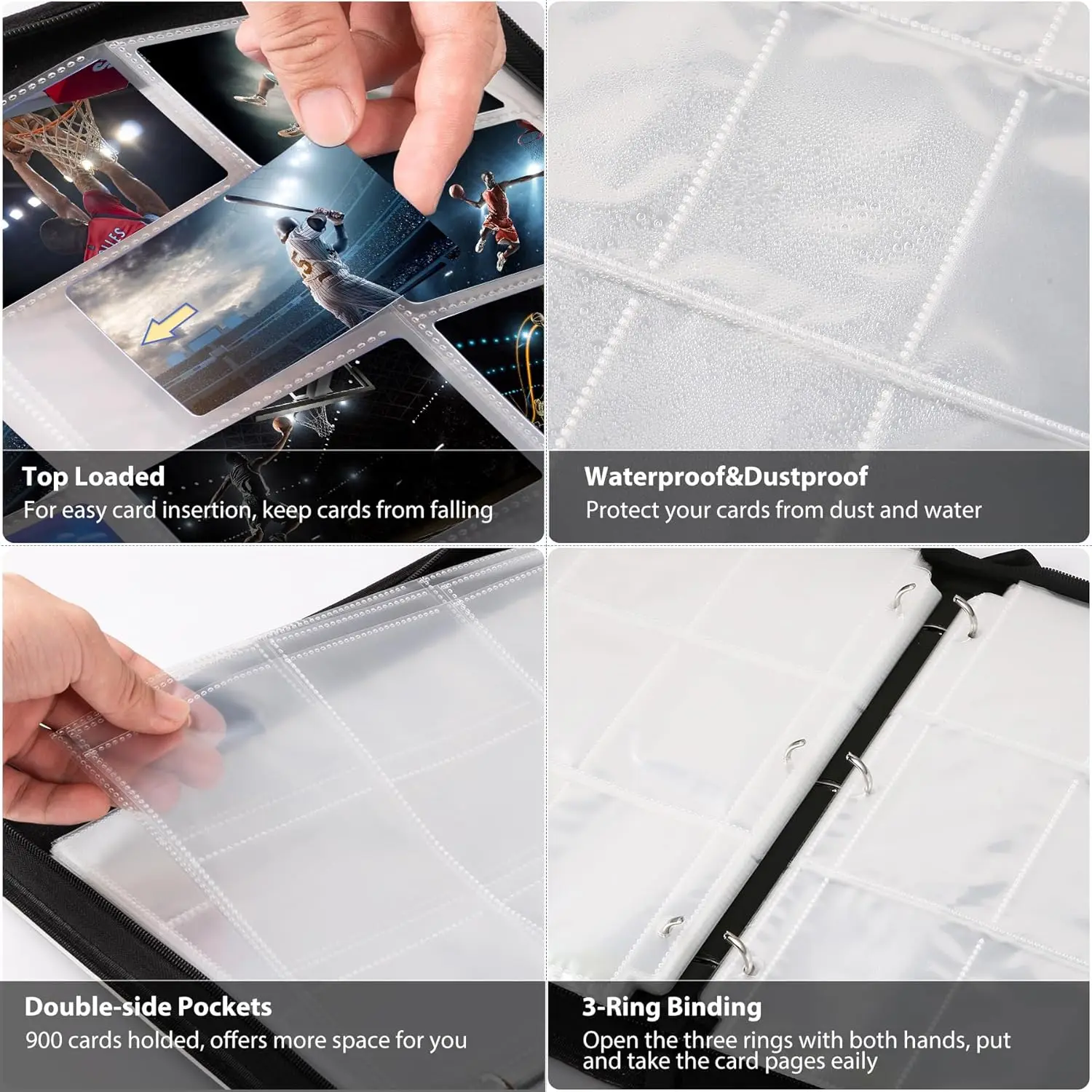 900 Pockets Card Binder Sleeves with Zipper, Double Sided Pockets Card Holder Carry Card Case for TCG CCG Card Storage( White)