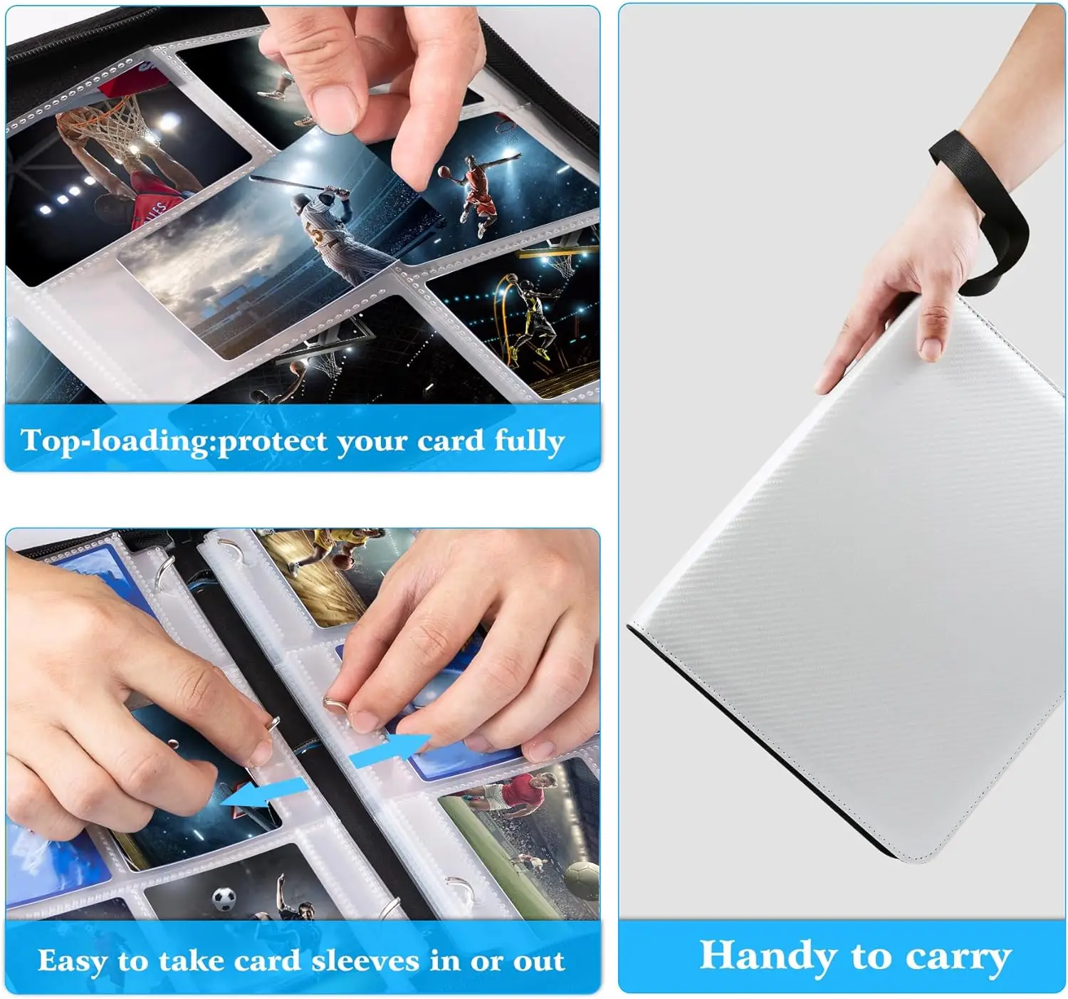900 Pockets Card Binder Sleeves with Zipper, Double Sided Pockets Card Holder Carry Card Case for TCG CCG Card Storage( White)