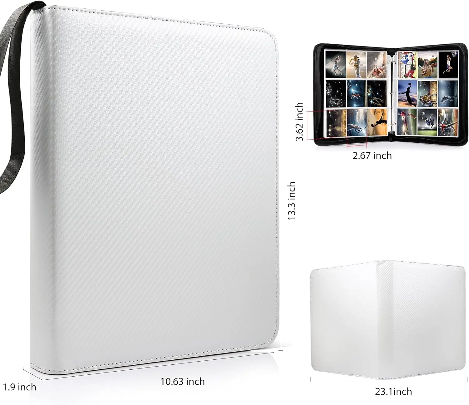 900 Pockets Card Binder Sleeves with Zipper, Double Sided Pockets Card Holder Carry Card Case for TCG CCG Card Storage( White)