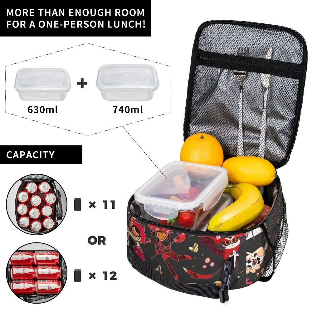 Hazbin Hotels Anime Insulated Lunch Bags Food Container Bags Portable Thermal Cooler Lunch Boxes For School Office