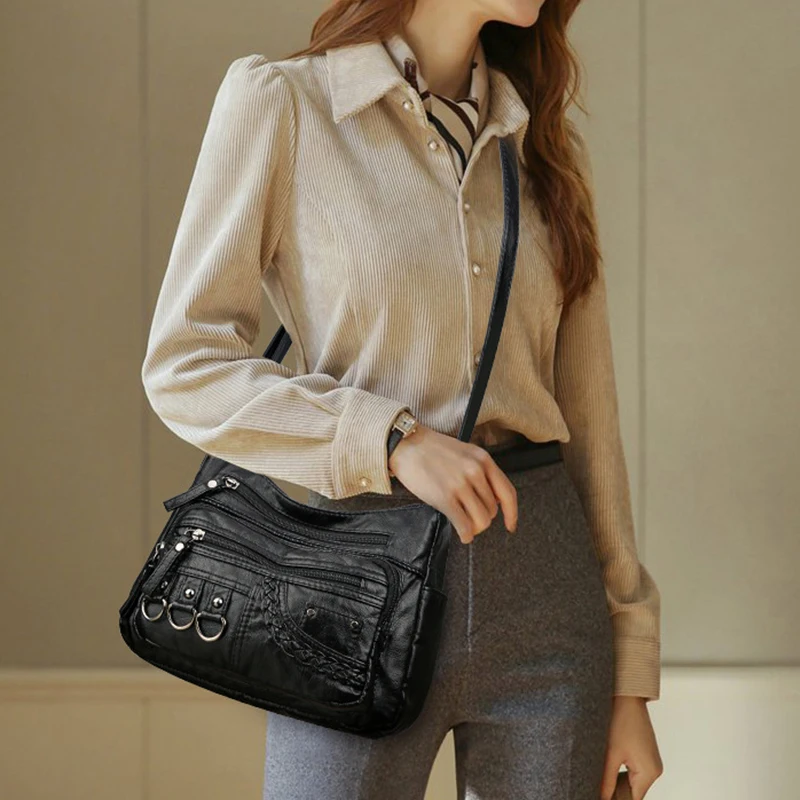 Vintage Pu Leather Luxury Purses and Handbags High Quality Women's Bag Design Multi-pocket Ladies Crossbody Shoulder Bags