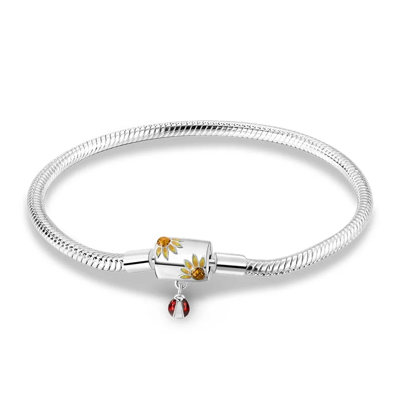 2024 Hot Selling New Original 925 Sterling Silver Snake Chain Heart Cat Claw Bracelet for Disk Beads DIY Jewelry Making