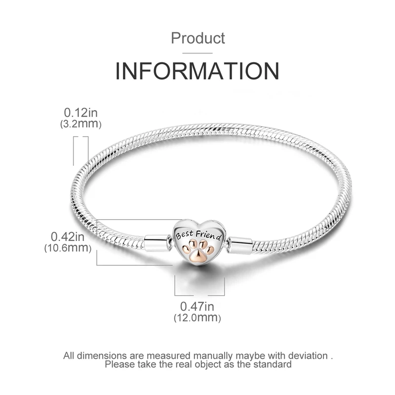 2024 Hot Selling New Original 925 Sterling Silver Snake Chain Heart Cat Claw Bracelet for Disk Beads DIY Jewelry Making