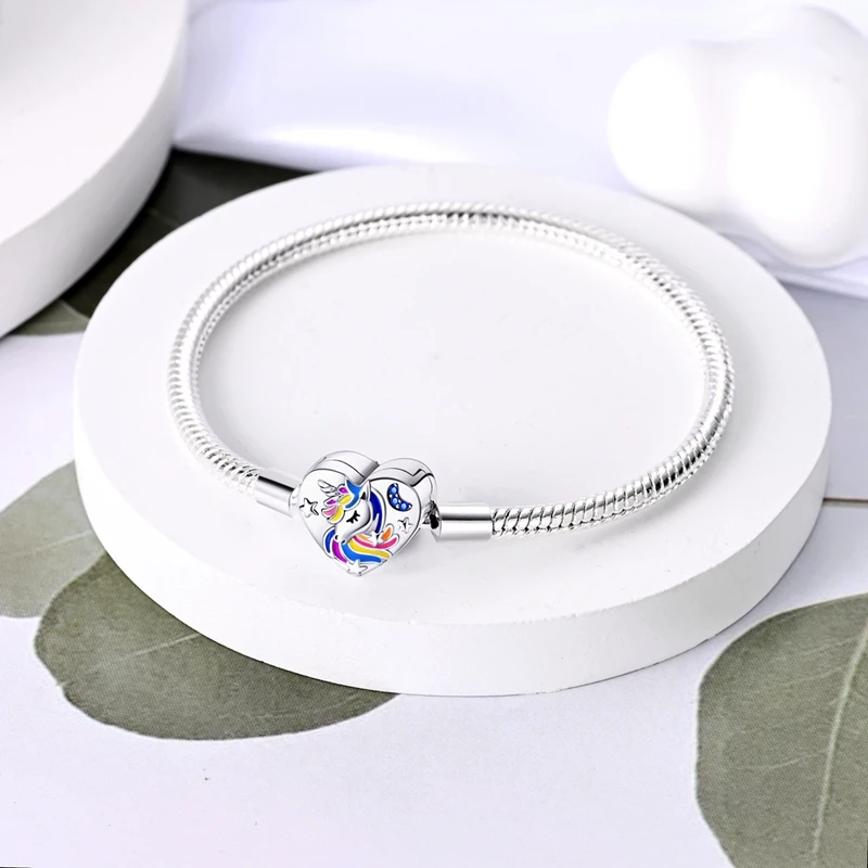2024 Hot Selling New Original 925 Sterling Silver Snake Chain Heart Cat Claw Bracelet for Disk Beads DIY Jewelry Making