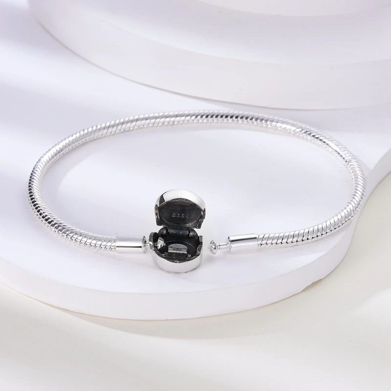 2024 Hot Selling New Original 925 Sterling Silver Snake Chain Heart Cat Claw Bracelet for Disk Beads DIY Jewelry Making
