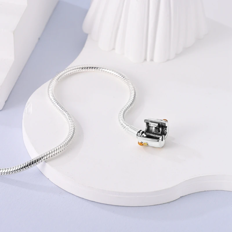 2024 Hot Selling New Original 925 Sterling Silver Snake Chain Heart Cat Claw Bracelet for Disk Beads DIY Jewelry Making