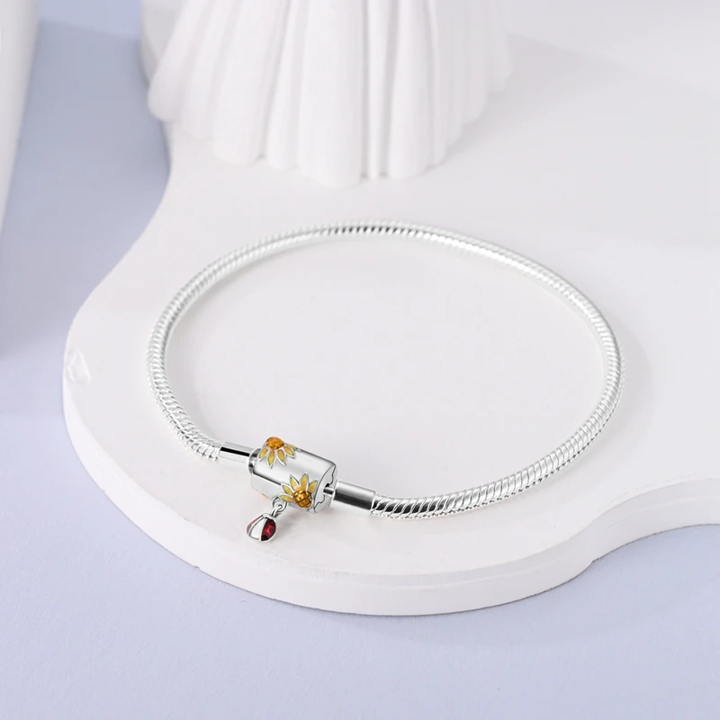 2024 Hot Selling New Original 925 Sterling Silver Snake Chain Heart Cat Claw Bracelet for Disk Beads DIY Jewelry Making
