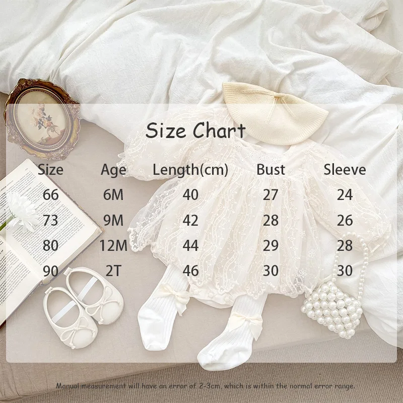 Baby Girls Bodysuit Autumn Princess Lace MeshToddler Romper Dress Solid Cotton Infant Clothing One Piece for 3M-2Y