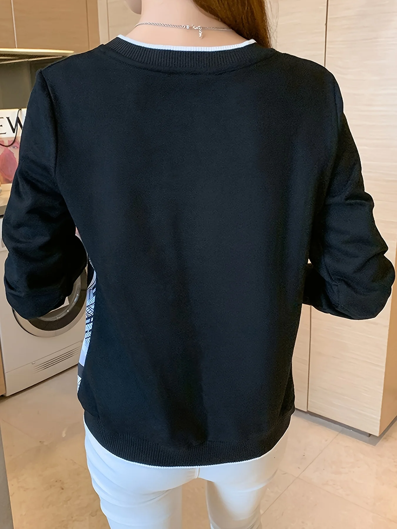 Fashion Patchwork Bottoming Shirts Women's Sweatshirt Casual Tops Printing T Shirt Ladies O-Neck Tee Shirt