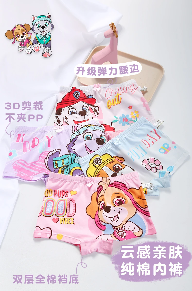 4PCS Genuine Paw Patrol Skye Girl Children Cotton Underwear Printing Panties Kids Short Panties Underpants Girls Briefs Panties