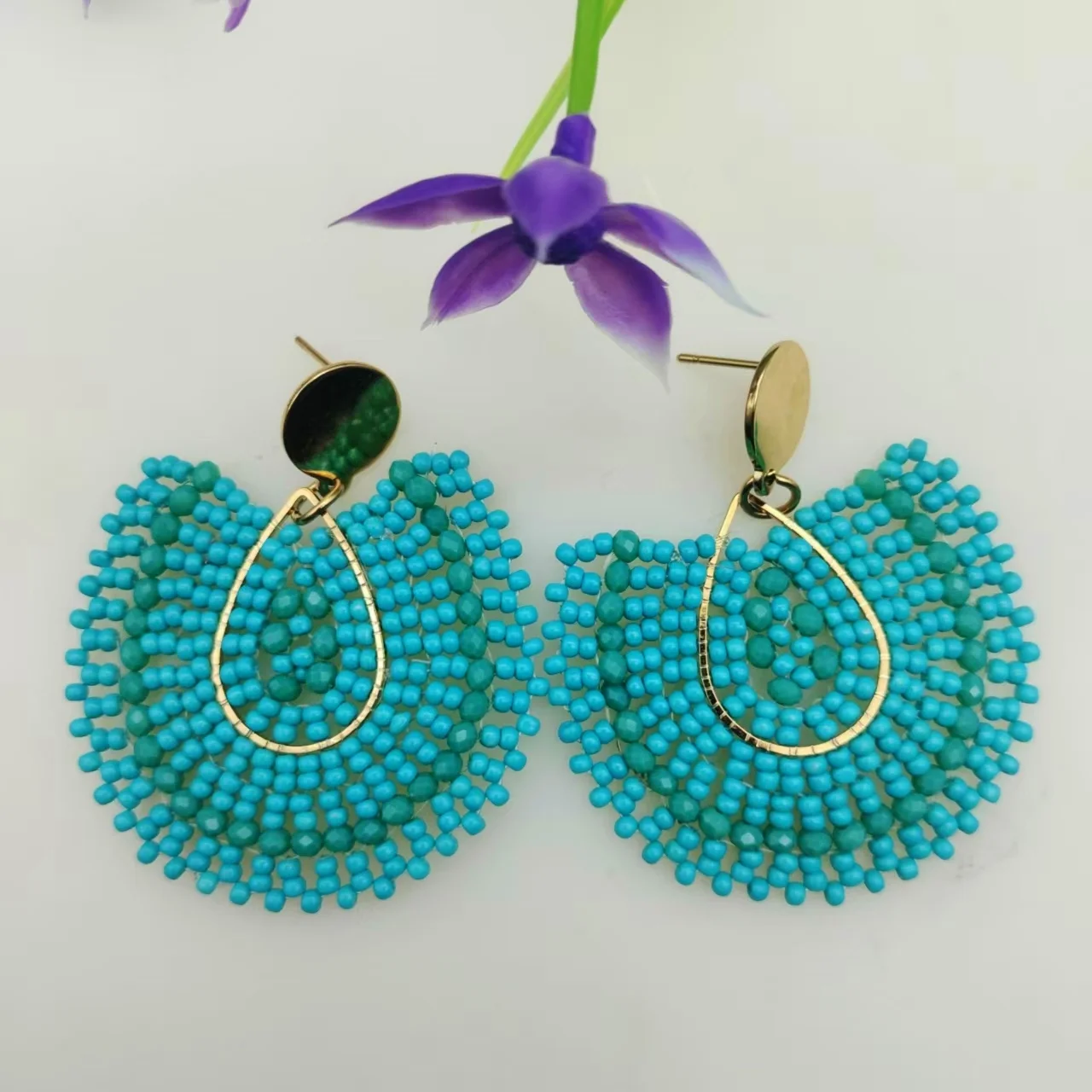 Rice bead earrings Water drop Originality Colour Crystal Design Hand knitting Bohemia Alloy Fashion Simple Beaded earrings