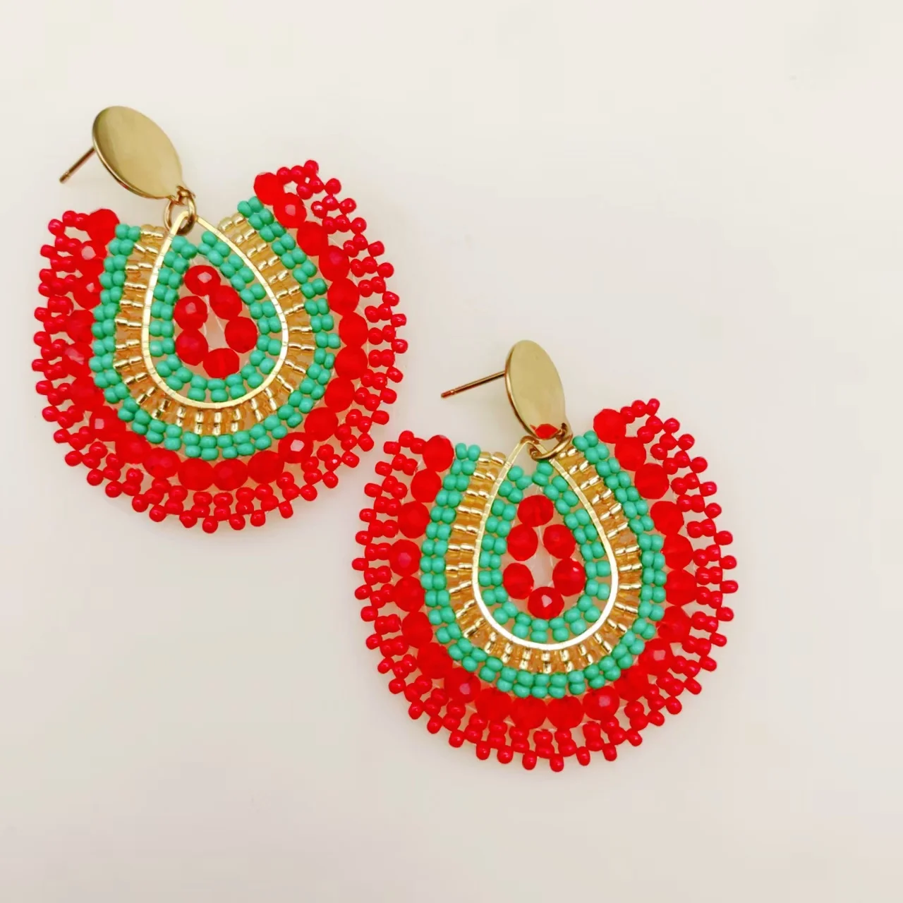Rice bead earrings Water drop Originality Colour Crystal Design Hand knitting Bohemia Alloy Fashion Simple Beaded earrings