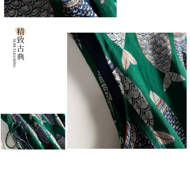 Fish Plaid Print Vintage Cotton Linen O-Neck Sleeveless A-Line Loose Women's Dress Korean Fashion Mid-Calf Dresses For Women