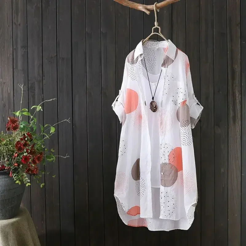 Temperament Casual Woman Loose Blouse Fashion Women Elegant Long Sleeve Blouse Holiday Weekend Sun Protection Female Shirt