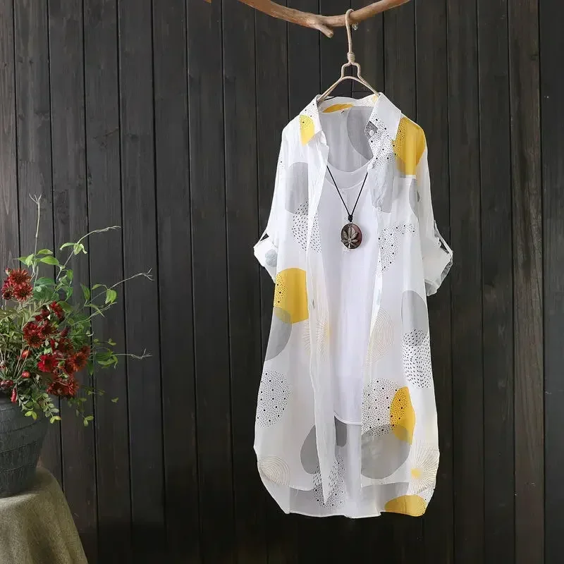 Temperament Casual Woman Loose Blouse Fashion Women Elegant Long Sleeve Blouse Holiday Weekend Sun Protection Female Shirt