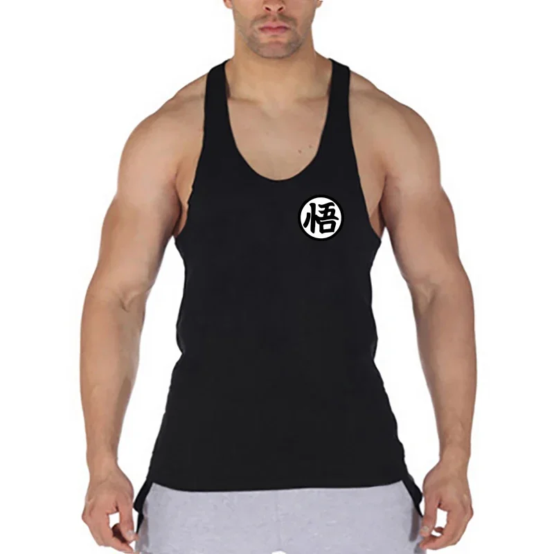Profession Bodybuilding Stringer Tank Tops Mens Japanese Anime Logo Wu Font Printing Y Back Fitness Gym Clothing Muscle Singlets