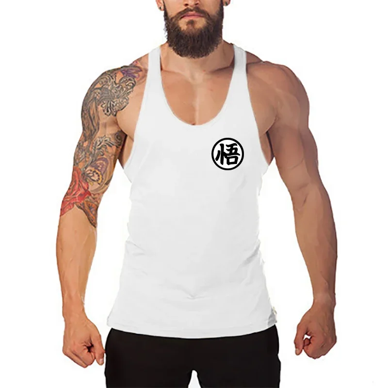 Profession Bodybuilding Stringer Tank Tops Mens Japanese Anime Logo Wu Font Printing Y Back Fitness Gym Clothing Muscle Singlets