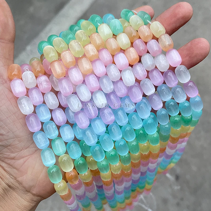 8*12mm Dyed Color Multicolor Selenite Stone Barrel Shape Beads Smooth Loose Spacer For Jewelry Making Diy Necklace Bracelet