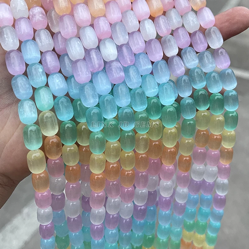8*12mm Dyed Color Multicolor Selenite Stone Barrel Shape Beads Smooth Loose Spacer For Jewelry Making Diy Necklace Bracelet