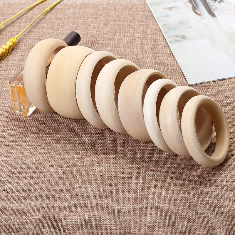 5Pcs Natural Untreated Plain Wooden Blank Bangles Bracelet DIY Jewelry Gift