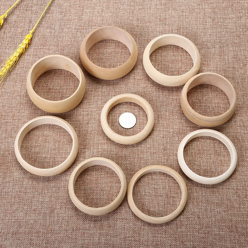 5Pcs Natural Untreated Plain Wooden Blank Bangles Bracelet DIY Jewelry Gift