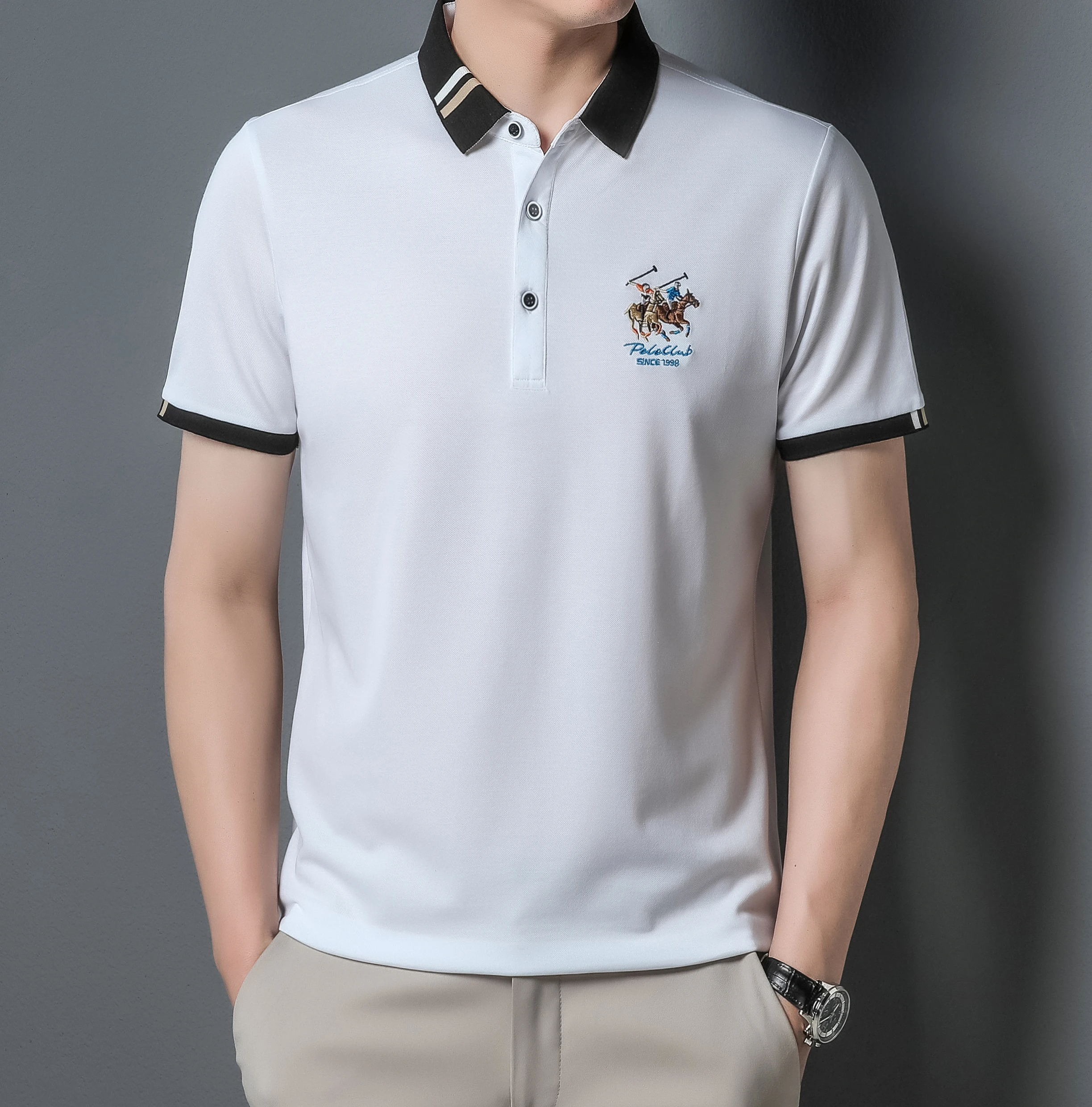 Men's New Exquisite Embroidered Short Sleeved Polo Shirt Summer Business Leisure Breathable T-shirt Top Fashion Men's Clothing