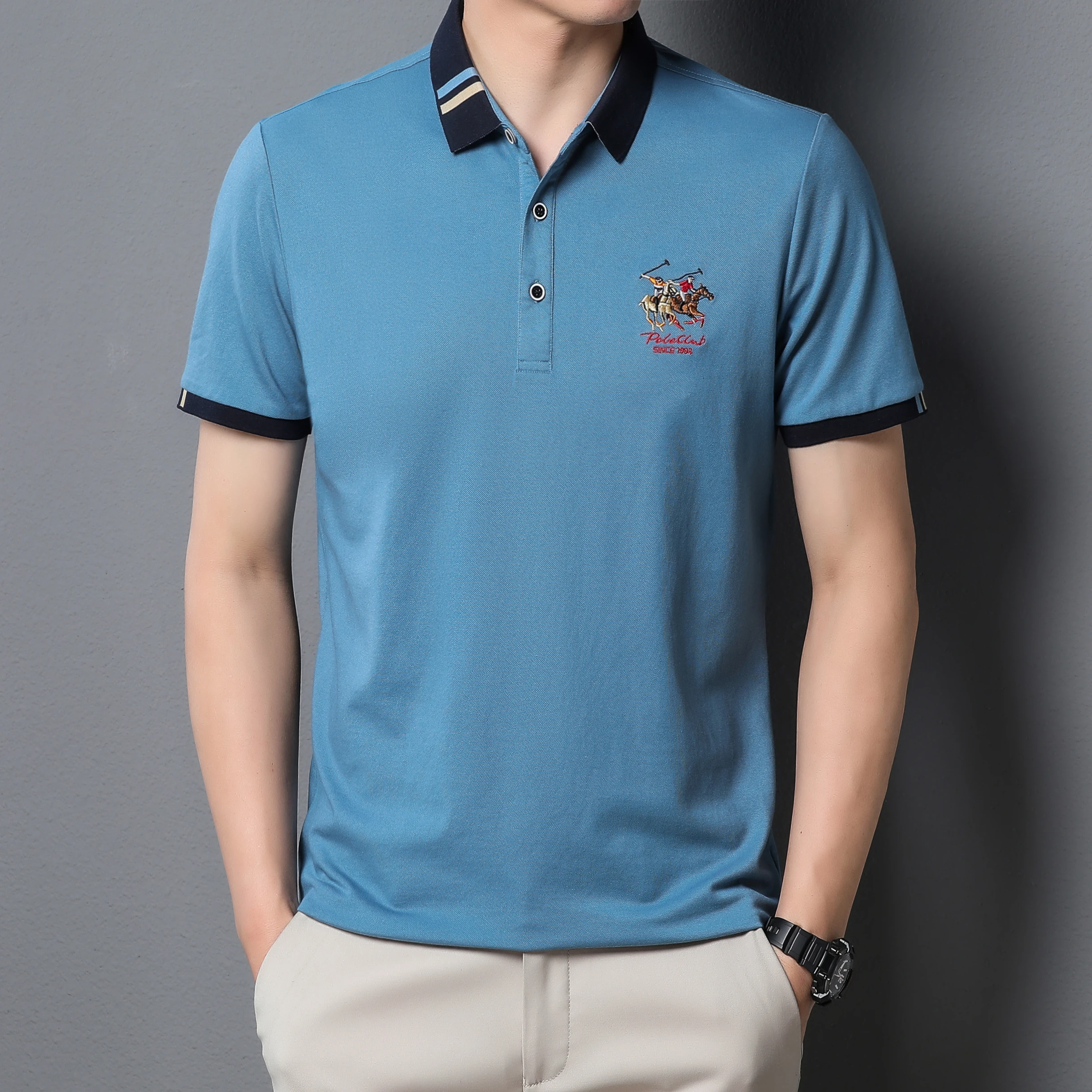 Men's New Exquisite Embroidered Short Sleeved Polo Shirt Summer Business Leisure Breathable T-shirt Top Fashion Men's Clothing