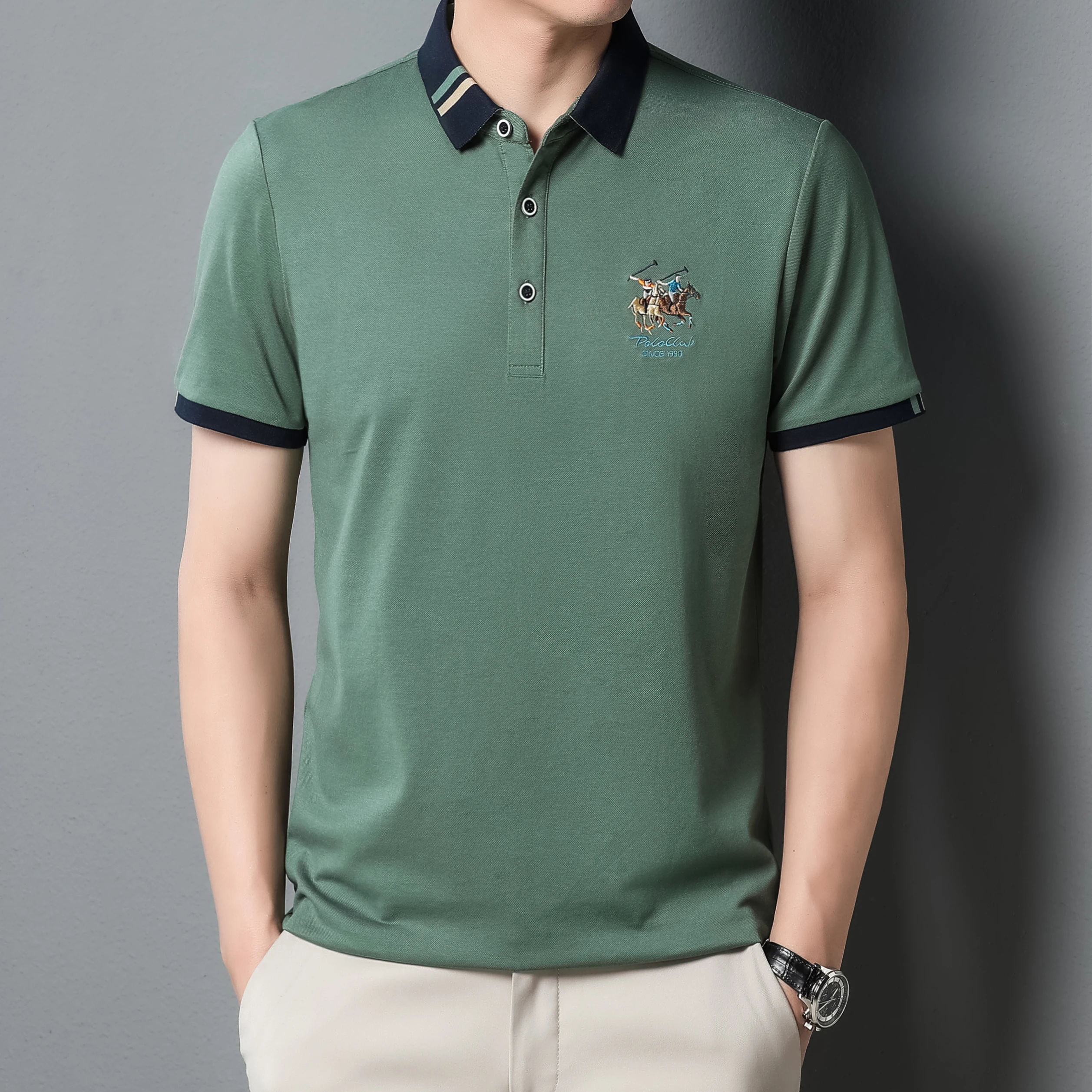 Men's New Exquisite Embroidered Short Sleeved Polo Shirt Summer Business Leisure Breathable T-shirt Top Fashion Men's Clothing
