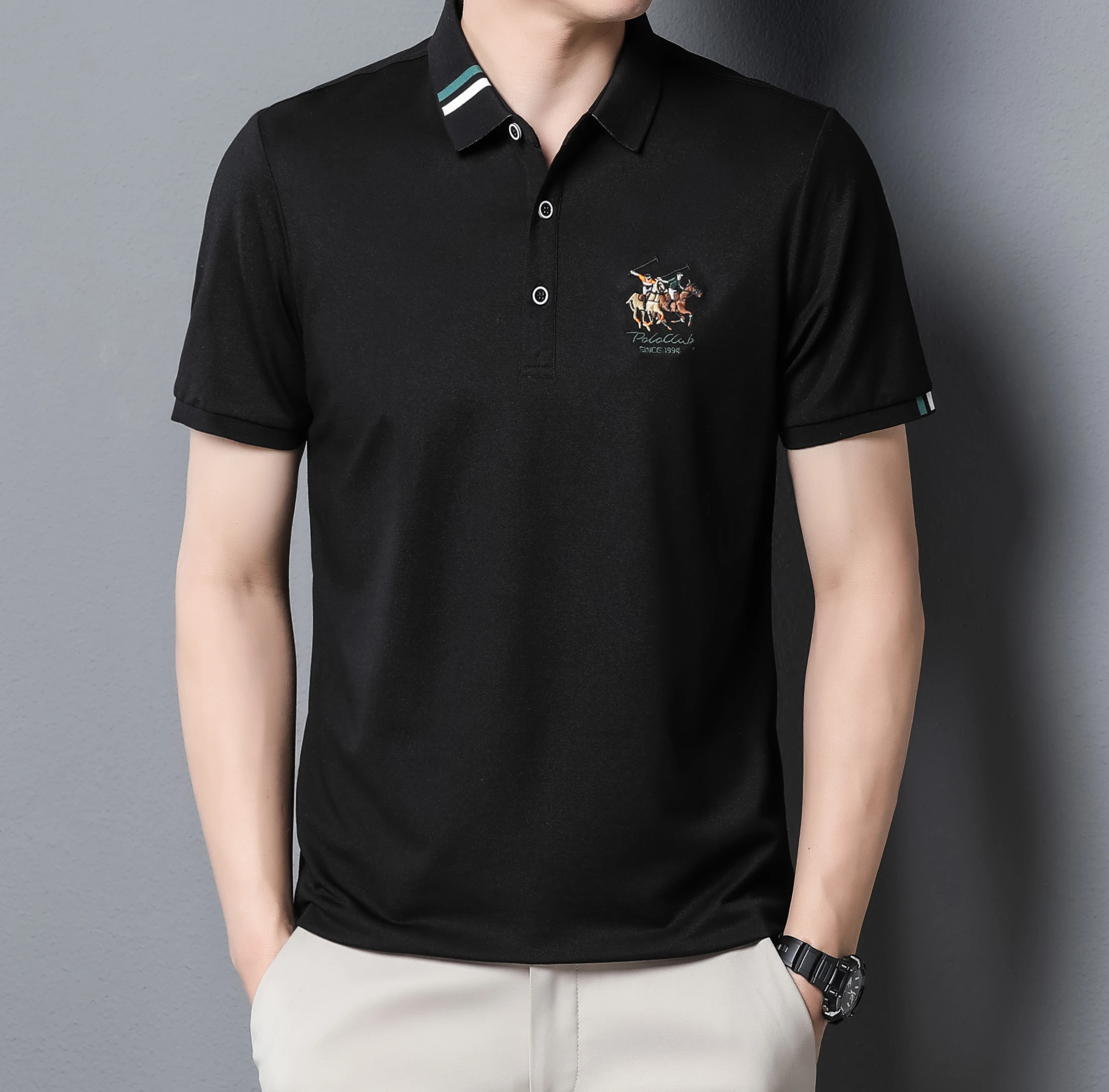 Men's New Exquisite Embroidered Short Sleeved Polo Shirt Summer Business Leisure Breathable T-shirt Top Fashion Men's Clothing