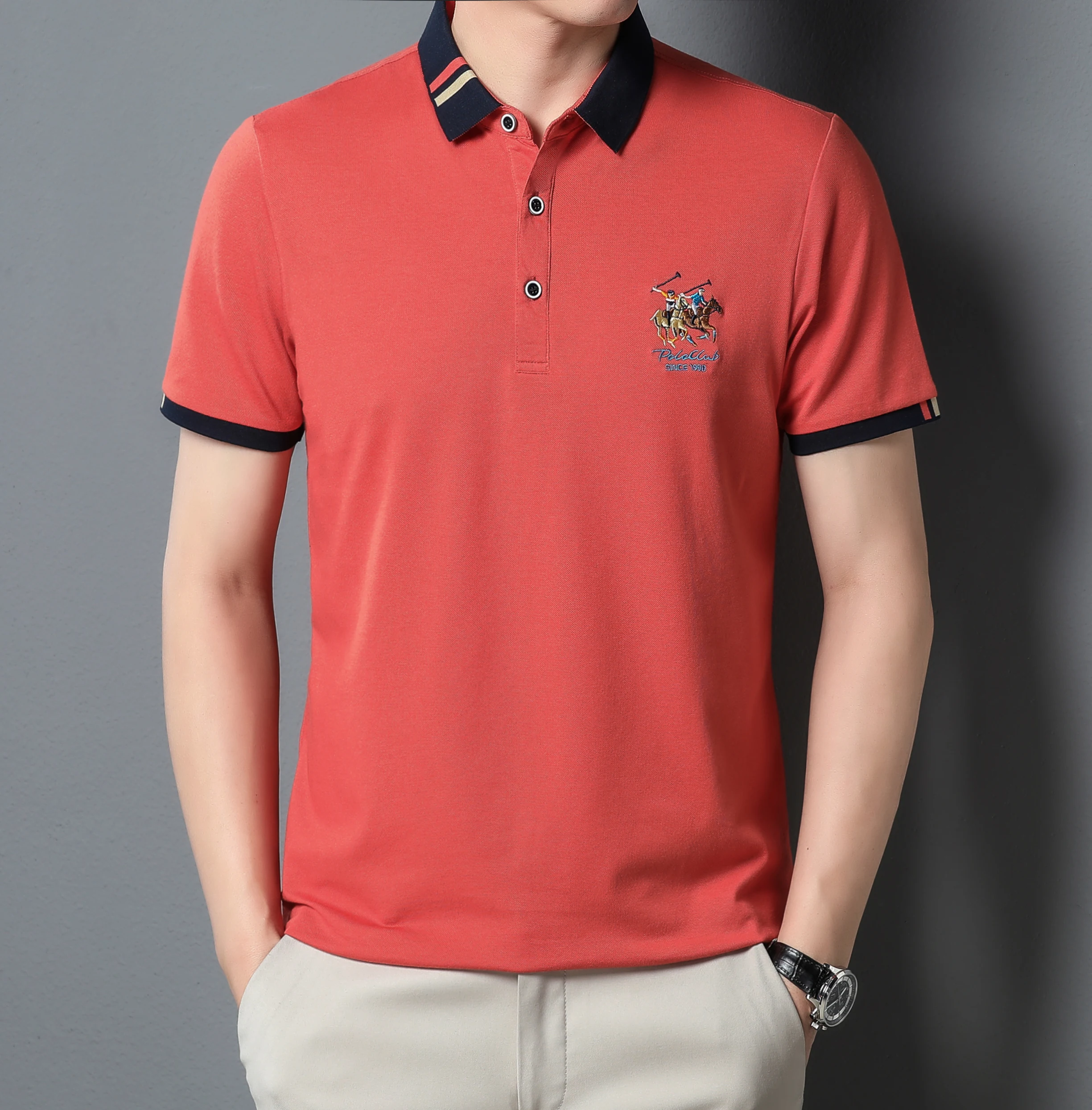 Men's New Exquisite Embroidered Short Sleeved Polo Shirt Summer Business Leisure Breathable T-shirt Top Fashion Men's Clothing