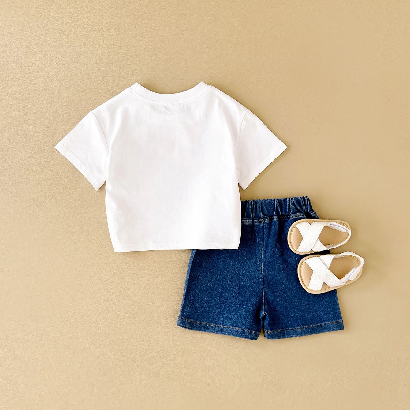 2024 Summer Boys Clothes Boys Girls Outfit Set Casual Leisure Dinosaur Embroidered T-shirt+denim Shorts 2PCS for 0-3Y Childrens