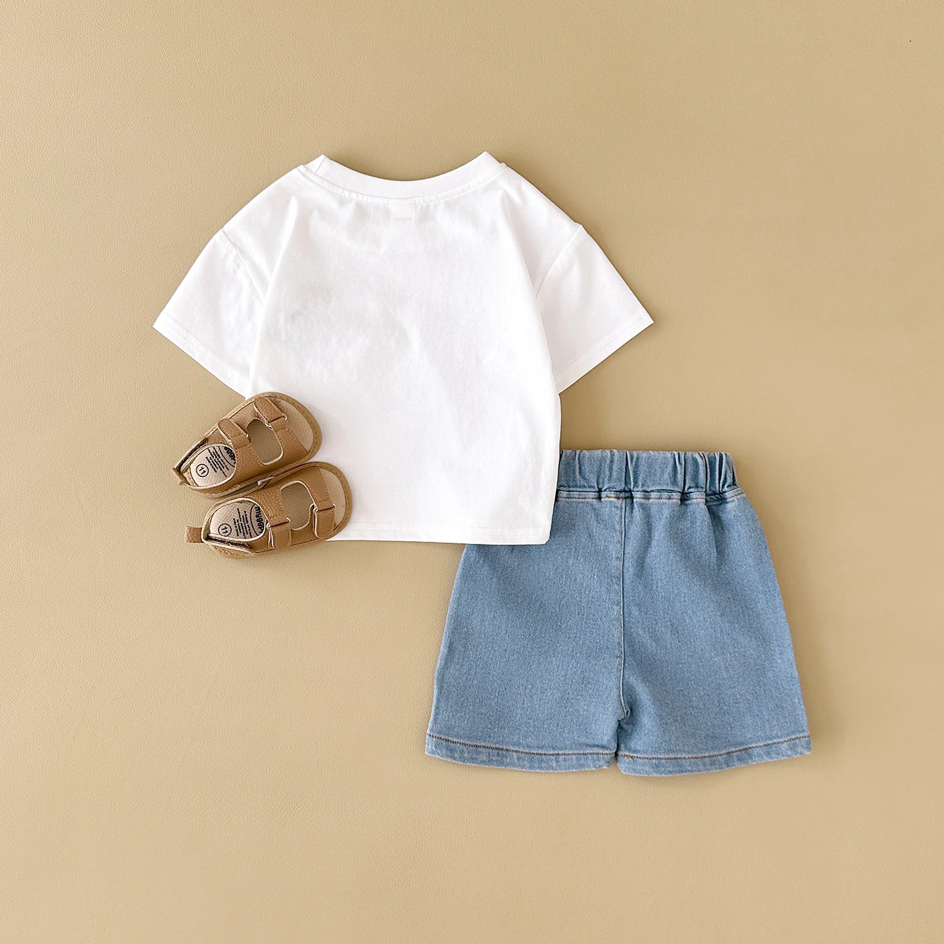 2024 Summer Boys Clothes Boys Girls Outfit Set Casual Leisure Dinosaur Embroidered T-shirt+denim Shorts 2PCS for 0-3Y Childrens