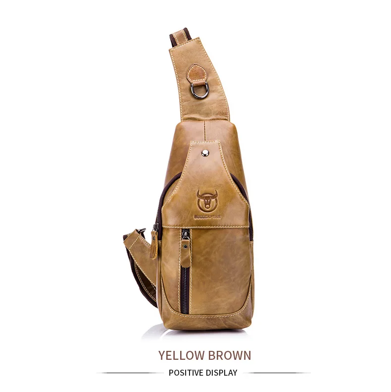 BULLCAPTAIN Genuine Leather Chest Bag Casual Triangle Crossbody Design Travel Shoulder Backpack Men Leather Multifunctional Bag