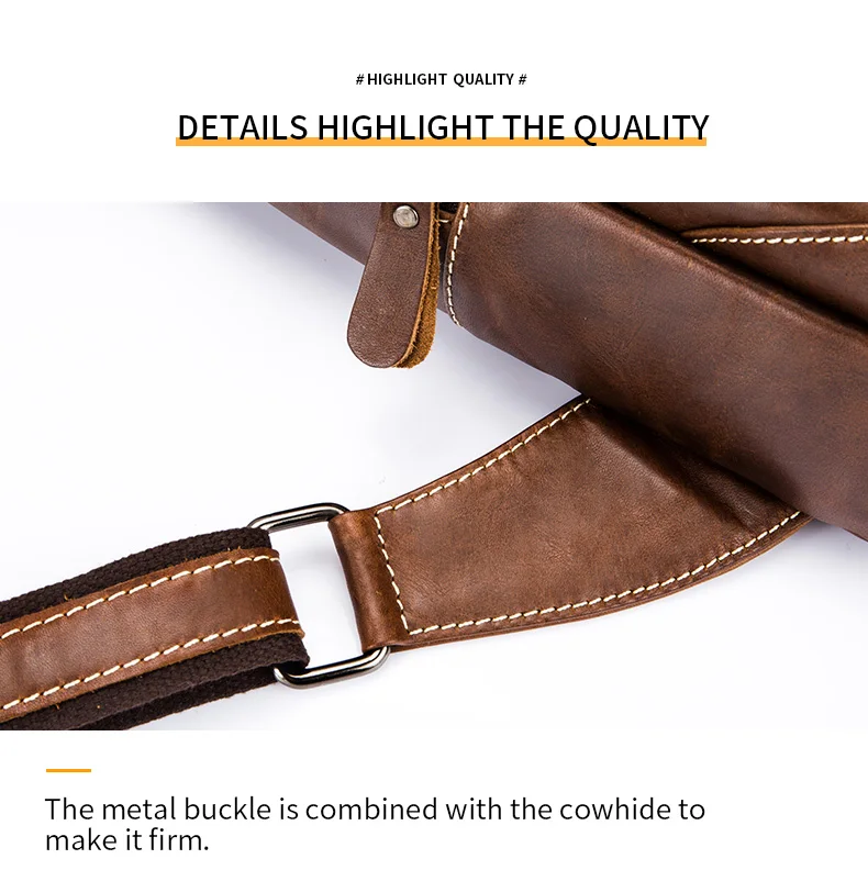 BULLCAPTAIN Genuine Leather Chest Bag Casual Triangle Crossbody Design Travel Shoulder Backpack Men Leather Multifunctional Bag