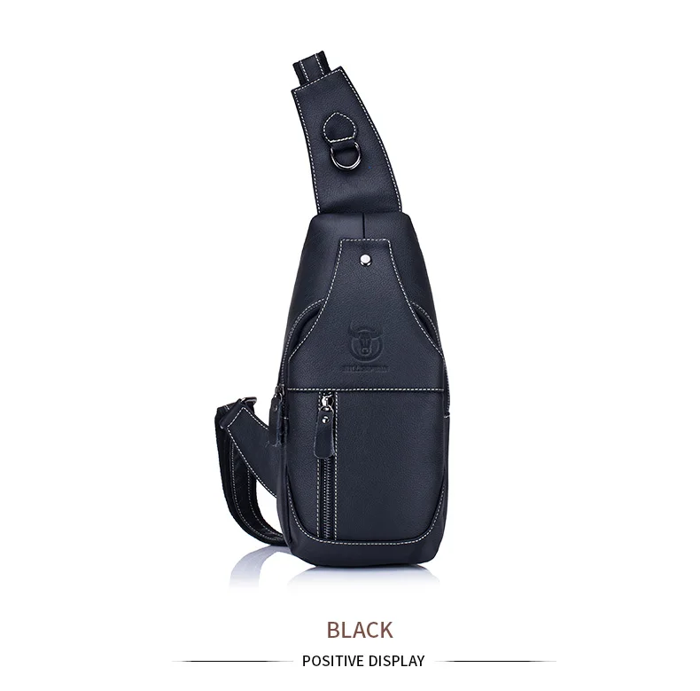 BULLCAPTAIN Genuine Leather Chest Bag Casual Triangle Crossbody Design Travel Shoulder Backpack Men Leather Multifunctional Bag