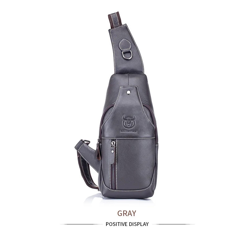BULLCAPTAIN Genuine Leather Chest Bag Casual Triangle Crossbody Design Travel Shoulder Backpack Men Leather Multifunctional Bag