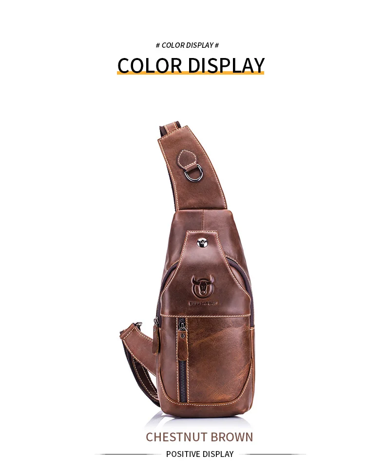 BULLCAPTAIN Genuine Leather Chest Bag Casual Triangle Crossbody Design Travel Shoulder Backpack Men Leather Multifunctional Bag