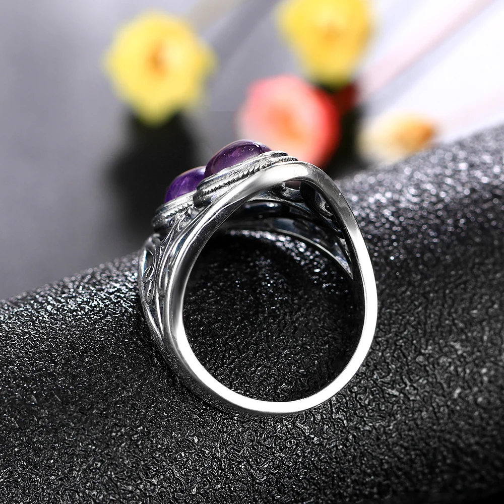 Charms 6x9MM Natural Amethyst S925 Silver Rings Women's Jewelry Vintage Ring Anniversary Party Gifts For Women