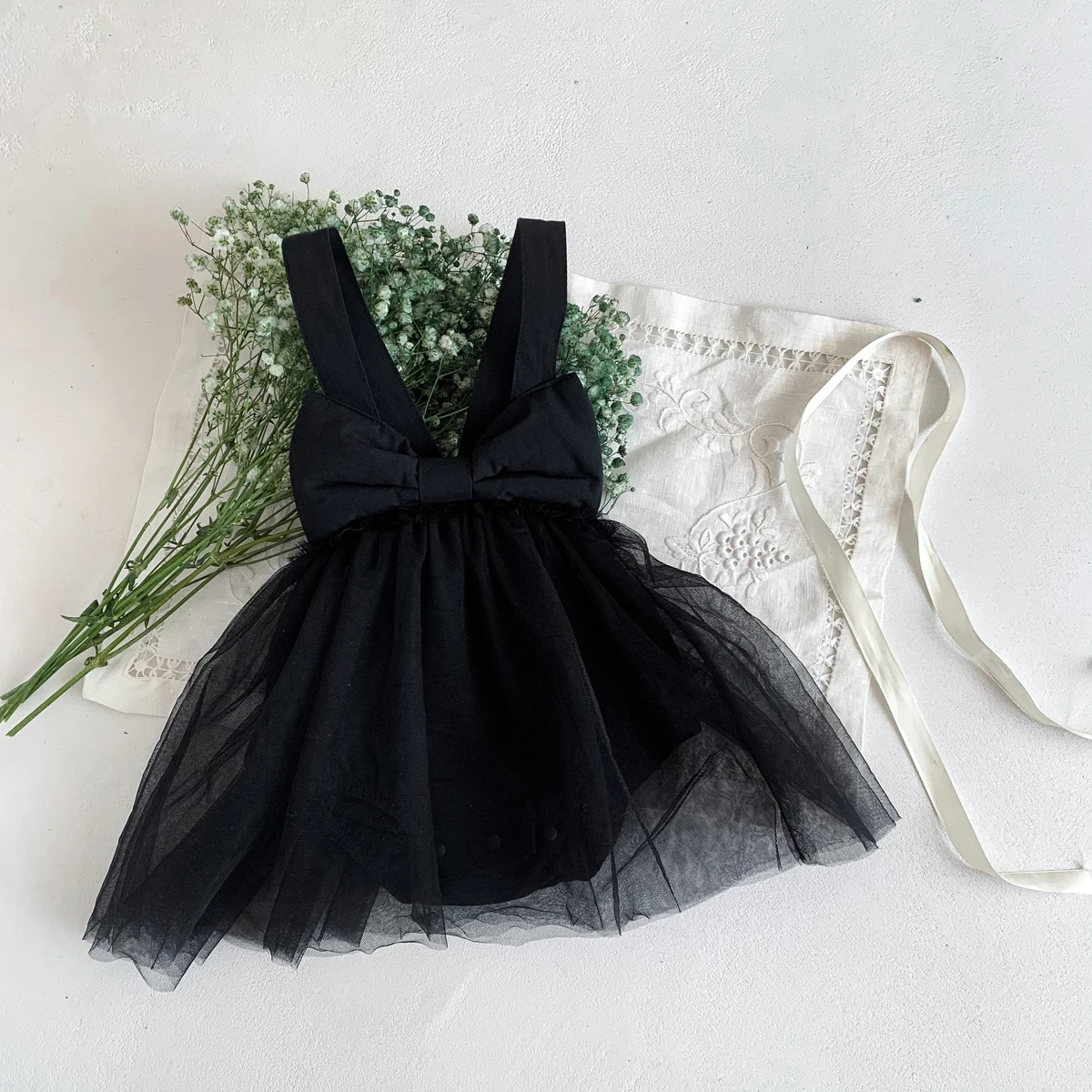 0-2 Years Old Baby Girls INS Ballet Romper Mesh Dress Big Bow Tie Jumpsuit Cute Kids Bodysuit Fashion Clothes