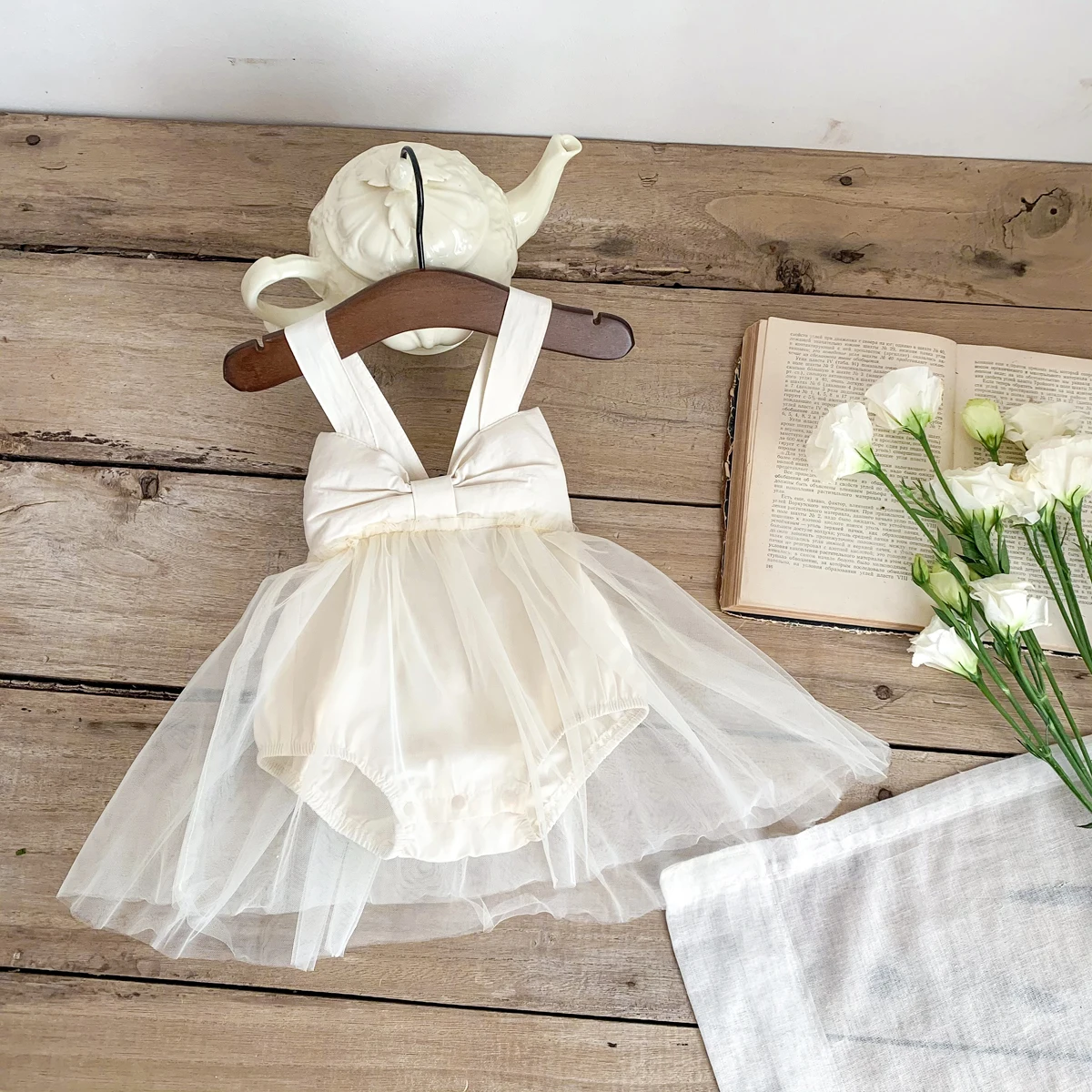 0-2 Years Old Baby Girls INS Ballet Romper Mesh Dress Big Bow Tie Jumpsuit Cute Kids Bodysuit Fashion Clothes