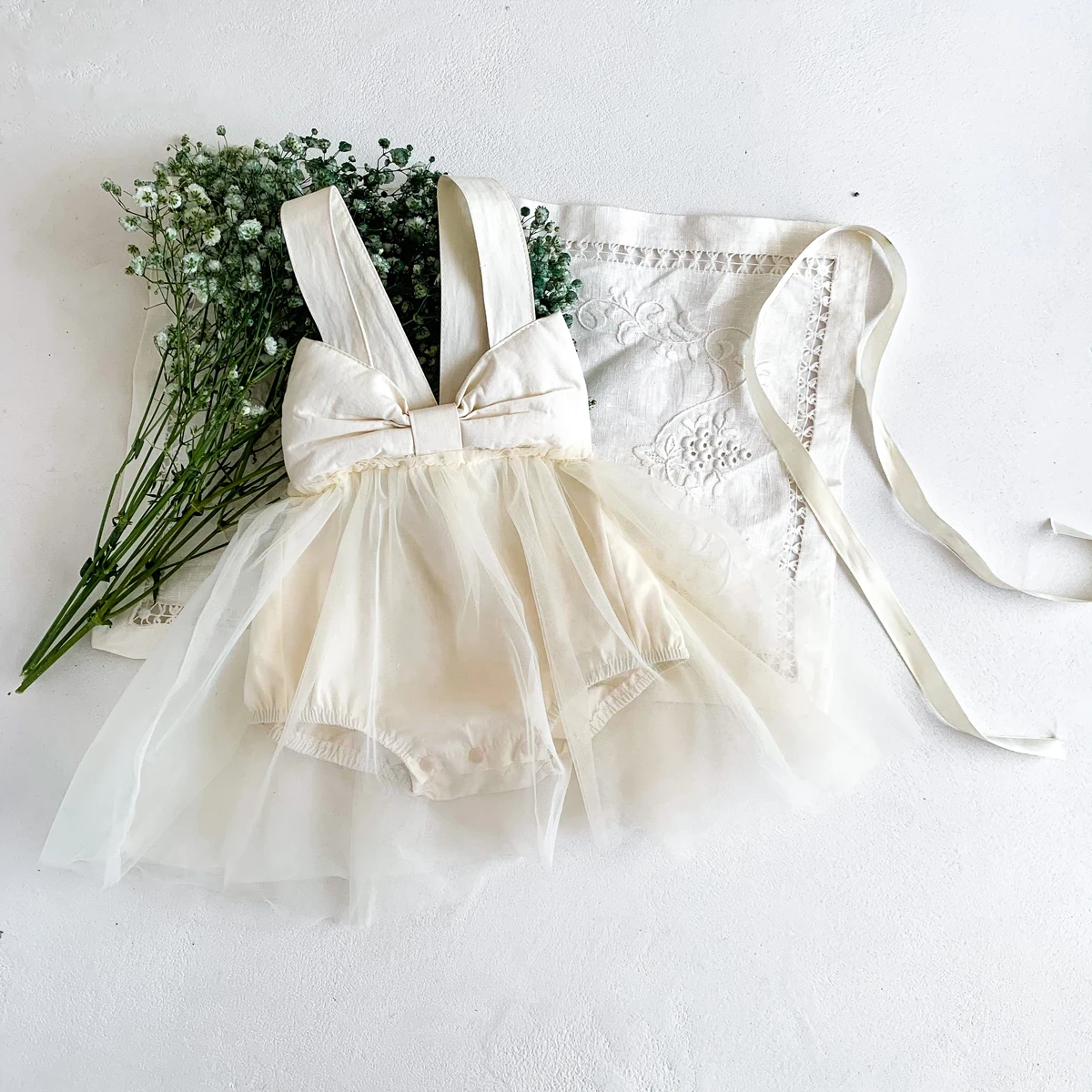 0-2 Years Old Baby Girls INS Ballet Romper Mesh Dress Big Bow Tie Jumpsuit Cute Kids Bodysuit Fashion Clothes