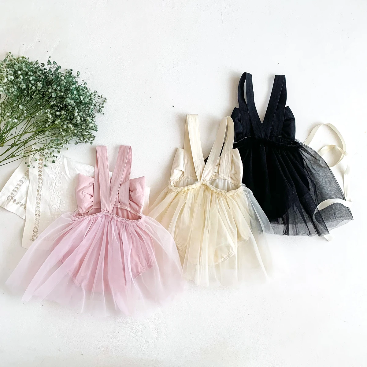 0-2 Years Old Baby Girls INS Ballet Romper Mesh Dress Big Bow Tie Jumpsuit Cute Kids Bodysuit Fashion Clothes