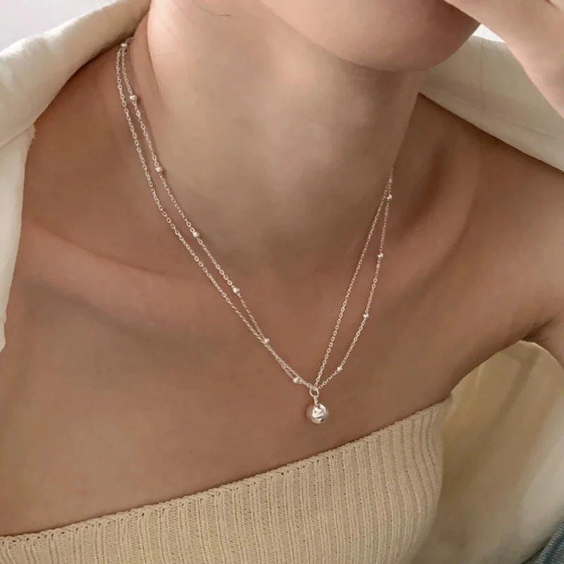 925 Sterling Silver Bilayer Beads Chain Choker Spherical Pendant Necklaces For Women Wedding Jewelry Collares Collier Ketting