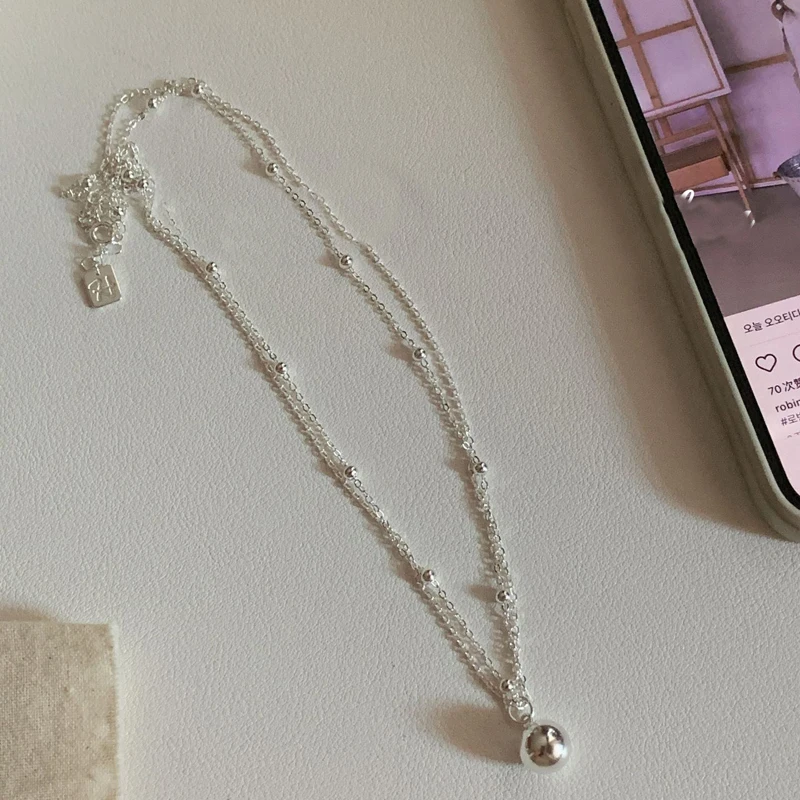 925 Sterling Silver Bilayer Beads Chain Choker Spherical Pendant Necklaces For Women Wedding Jewelry Collares Collier Ketting