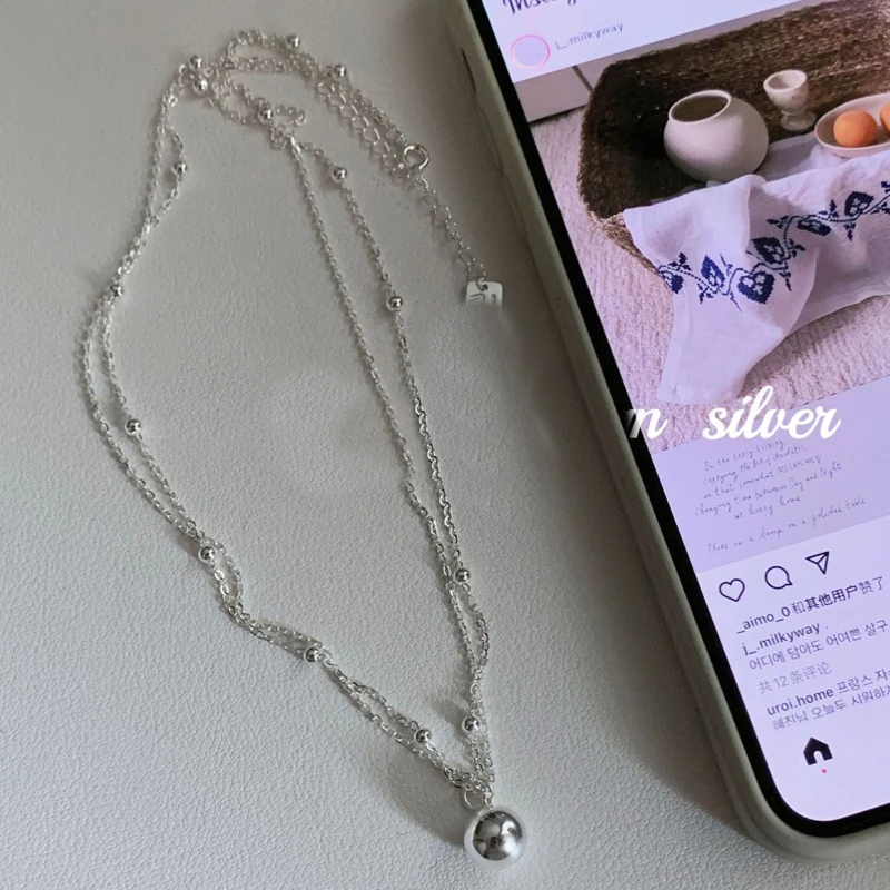 925 Sterling Silver Bilayer Beads Chain Choker Spherical Pendant Necklaces For Women Wedding Jewelry Collares Collier Ketting