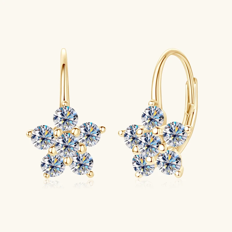 Original 925 Sterling Silver Flower Hoop Clip Earrings D0.60CT Full Moissanite Earrings for Women Wedding Jewelry Valentine Gift